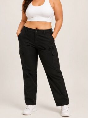 Lands’ End 18W Cargo Pants Black Womens Mid Rise Oeko-Tex UPF Hiking Active